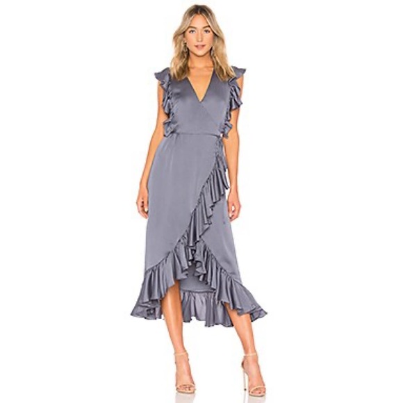 Shona Joy Zephyr Ruffle Wrap Midi Dress Slate Gray 6 US 10 AUS - Picture 1 of 5